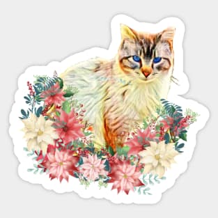 Cat between flowers, Christmas gifts Sticker